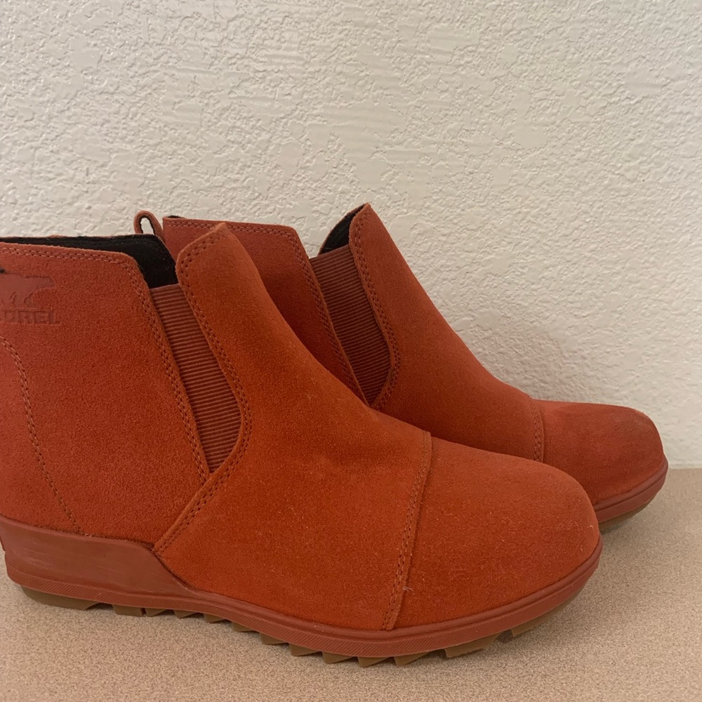 Sorel Orange Ankle Booties with Suede Texture - Picture 2 of 13
